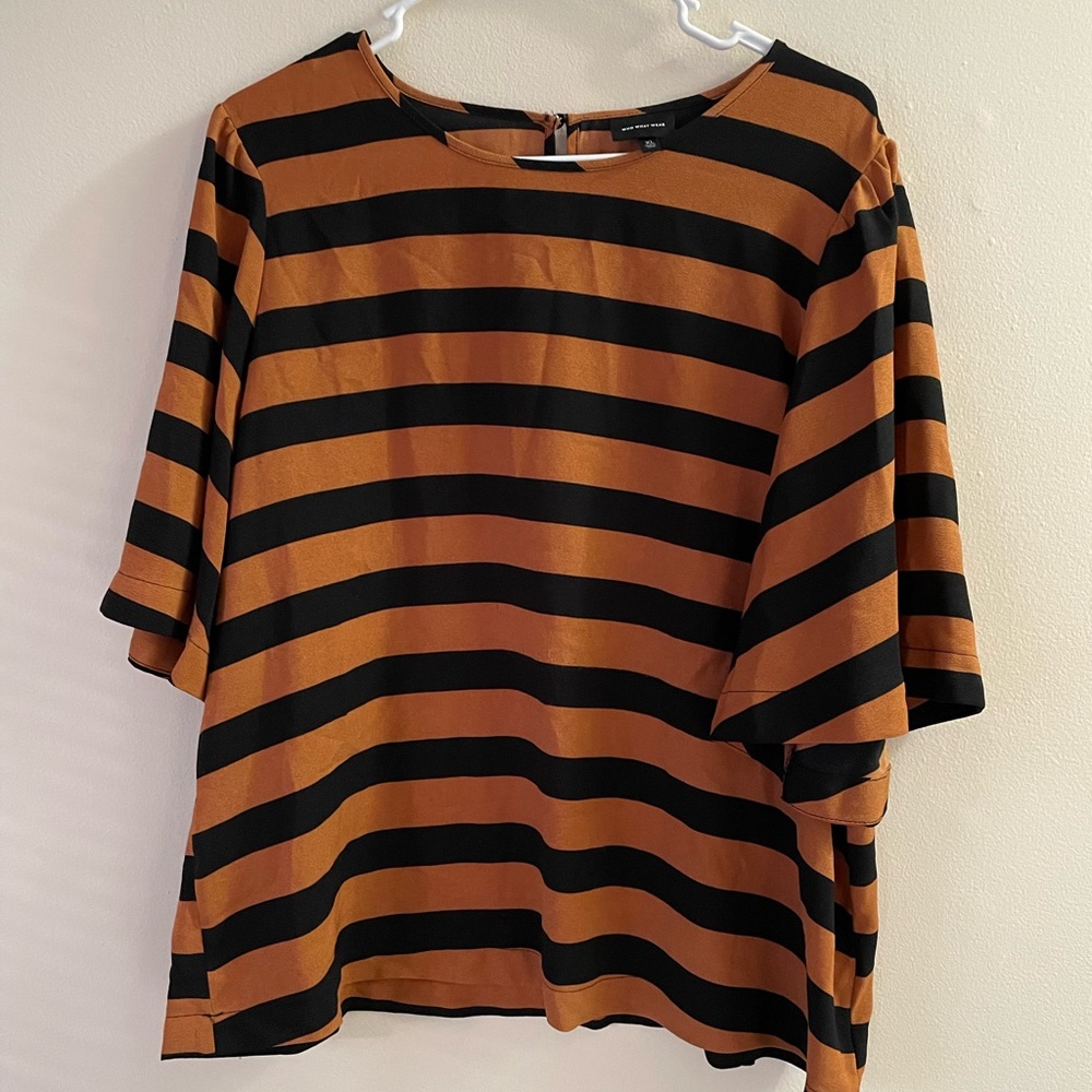 Orange and Black Stripe Who What Wear Top Short Sleeve Blouse
